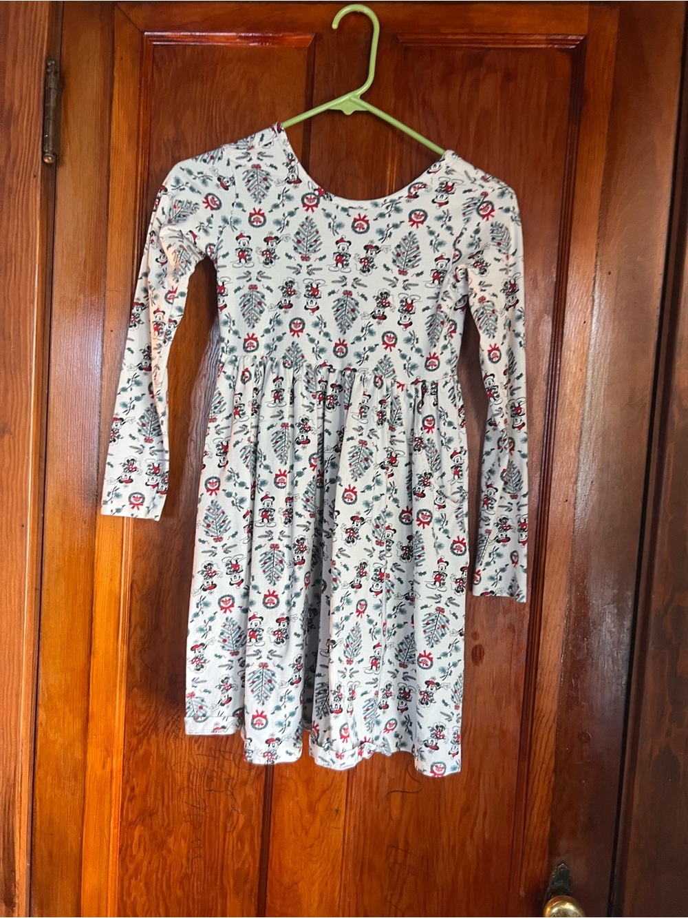 Hanna x Disney Girls' Cream Long-Sleeve Holiday Mickey Dress | size 8